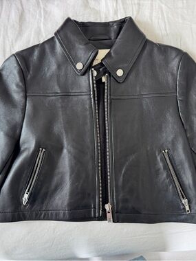 Maje Black Leather Zip-Front Moto Jacket